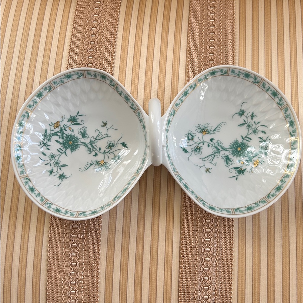 Vintage Limoges White/Green Floral Porcelain Two Sided Dish
